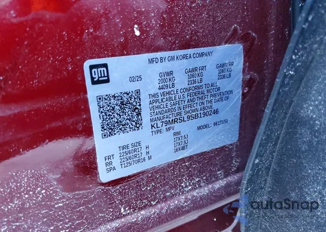 2025 Chevrolet Trailblazer Lt z USA, uszkodzony, nr VIN KL79MRSL9SB190246